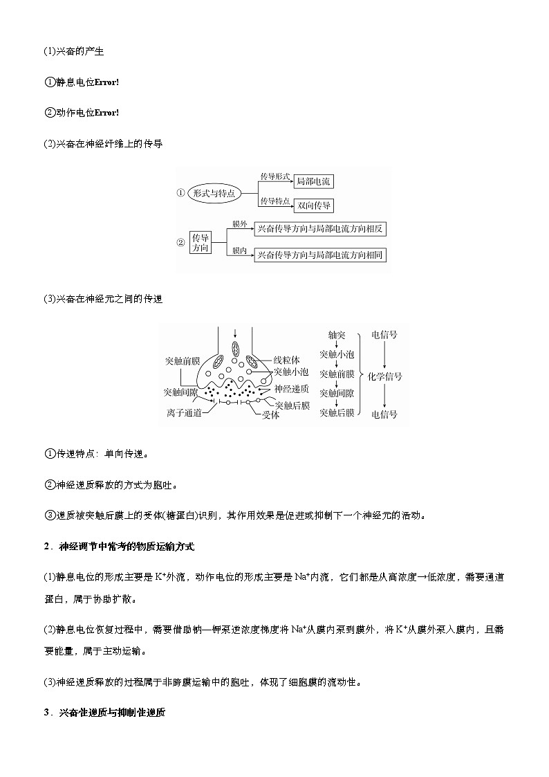 （新高考）2021届高考二轮复习专题九 神经调节、体液调节 学生版第2页