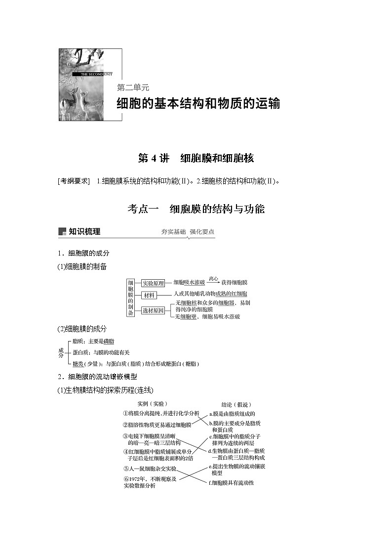 2020版高考生物大一轮人教讲义：第二单元 第4讲 细胞膜和细胞核第1页