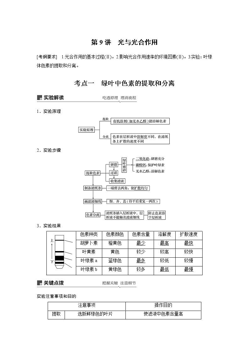 2020版高考生物大一轮人教讲义：第三单元 第9讲 光与光合作用第1页