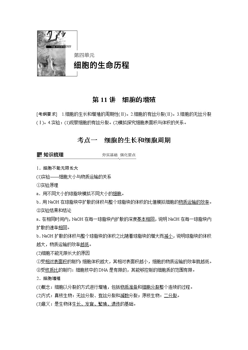2020版高考生物大一轮人教讲义：第四单元 第11讲 细胞的增殖01