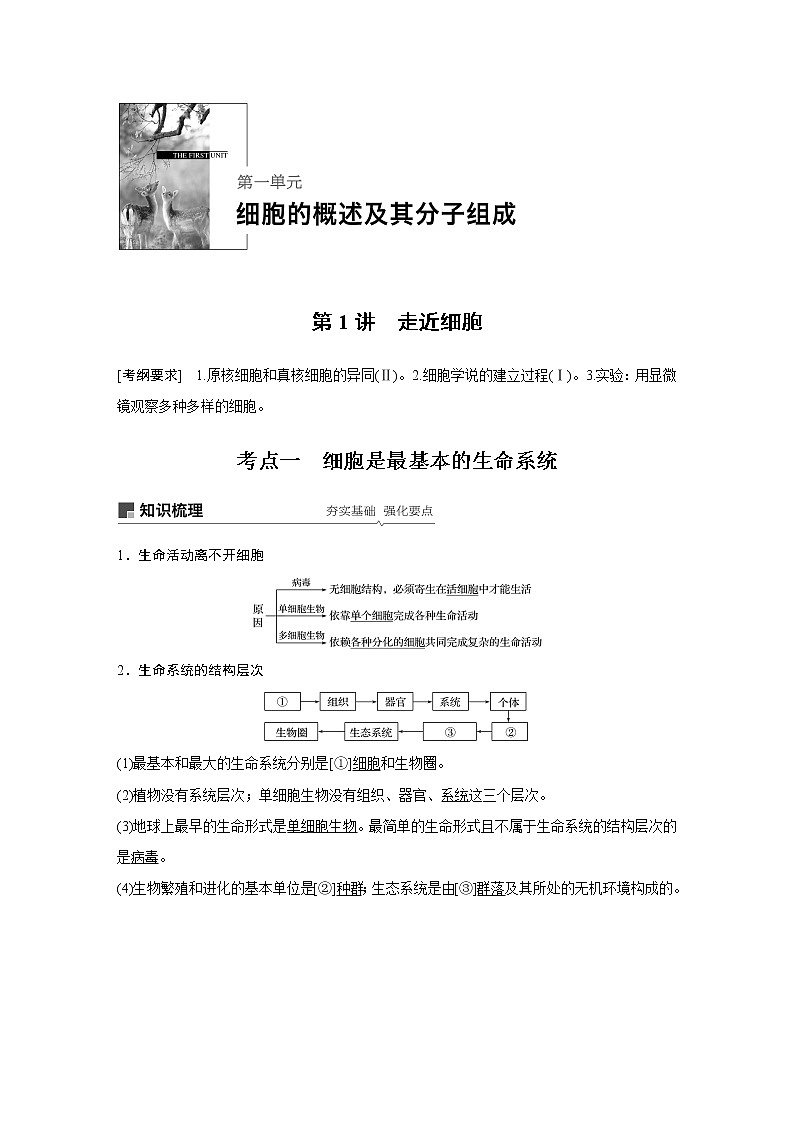 2020版高考生物大一轮人教讲义：第一单元 第1讲 走近细胞01