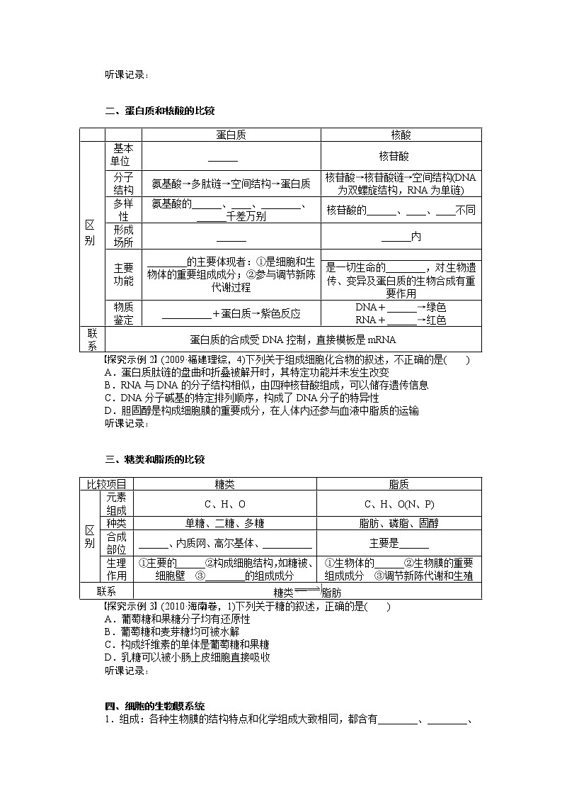 高考生物大一轮复习学案+作业第二单元  专题学案9　分子与细胞结构归纳与拓展第2页