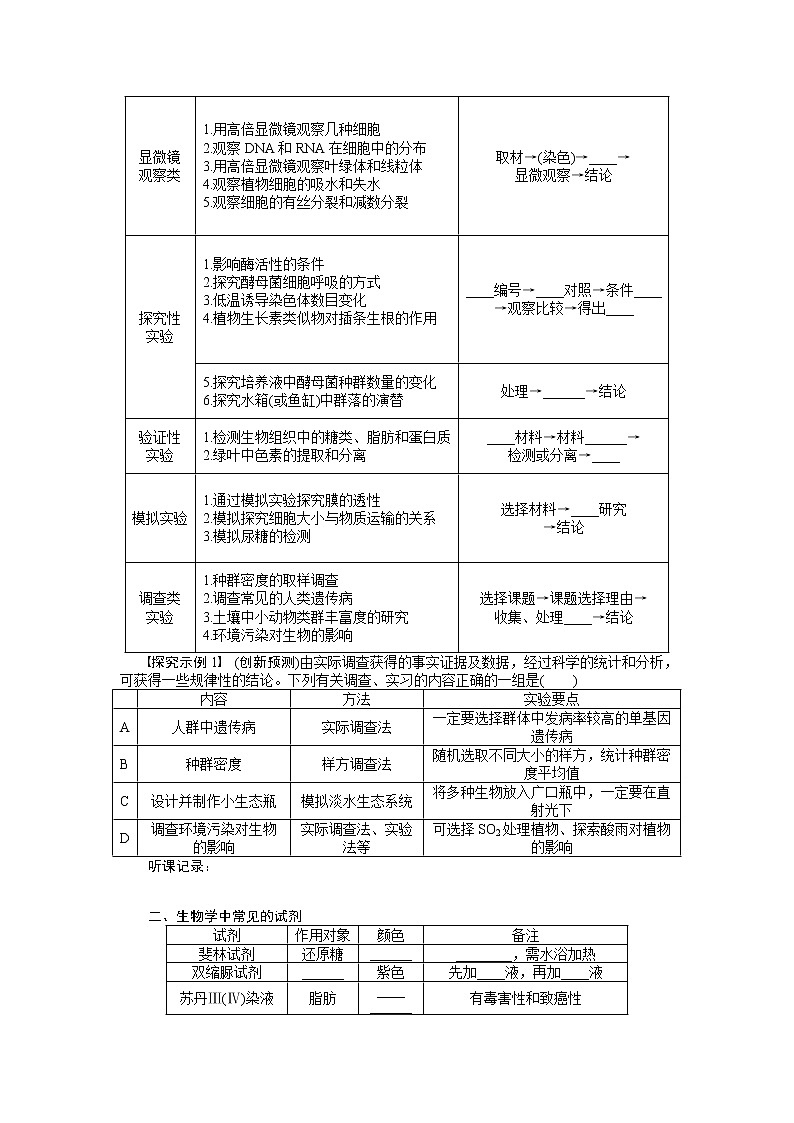 高考生物大一轮复习学案+作业第九单元专题学案48生物实验与探究202