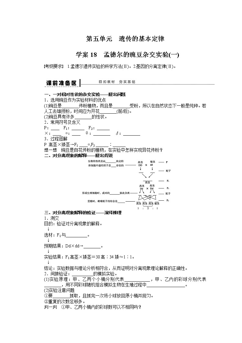 高考生物大一轮复习学案+作业第五单元 学案18遗传的基本规律第1页