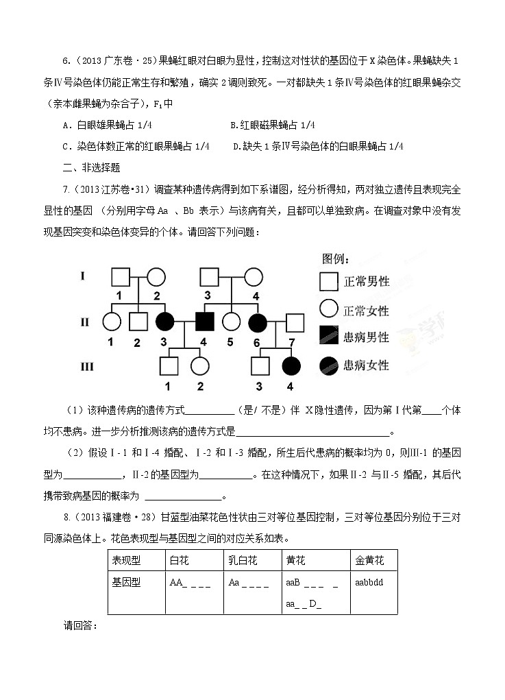 高考试题分项版解析生物 专题06 遗传的基本规律和伴性遗传（原卷版）第3页