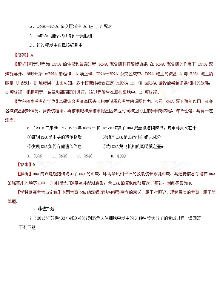 高考试题分项版解析生物 专题05 遗传的分子学基础（解析版）03