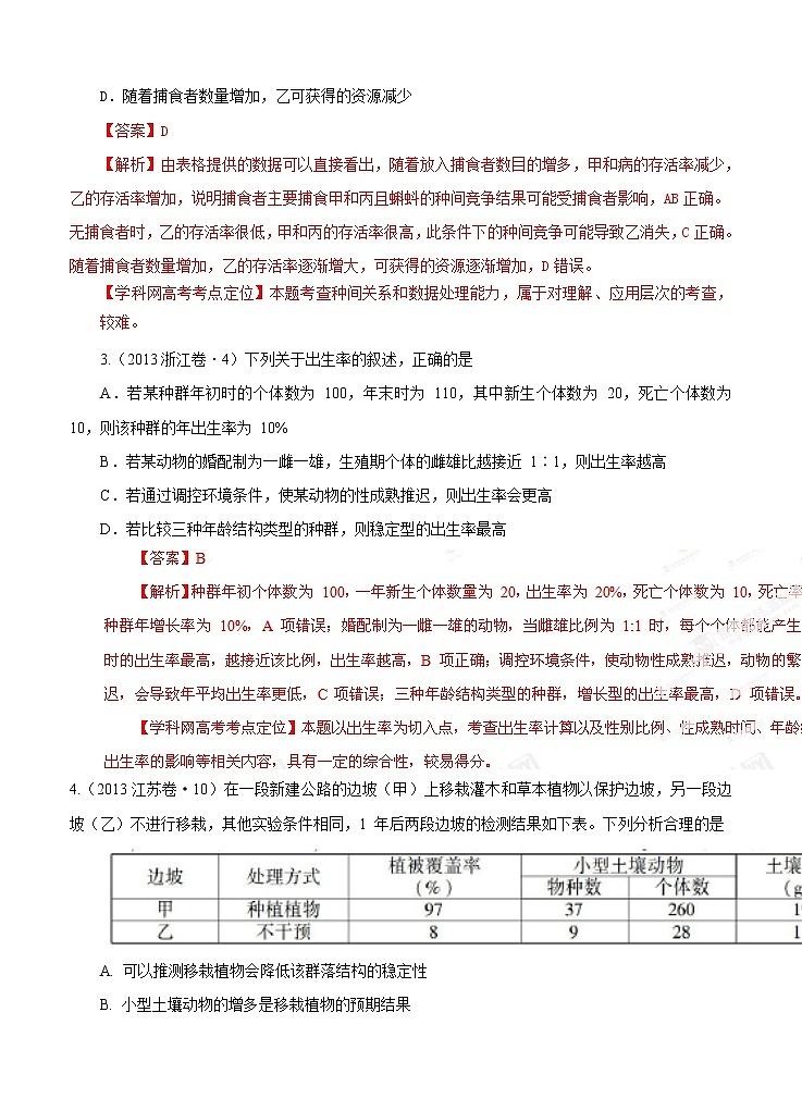 高考试题分项版解析生物 专题11 种群和群落（解析版）第2页