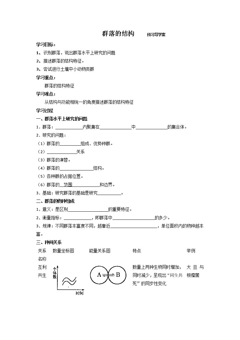 人教版高中生物必修3 4.3《群落的结构》学案01