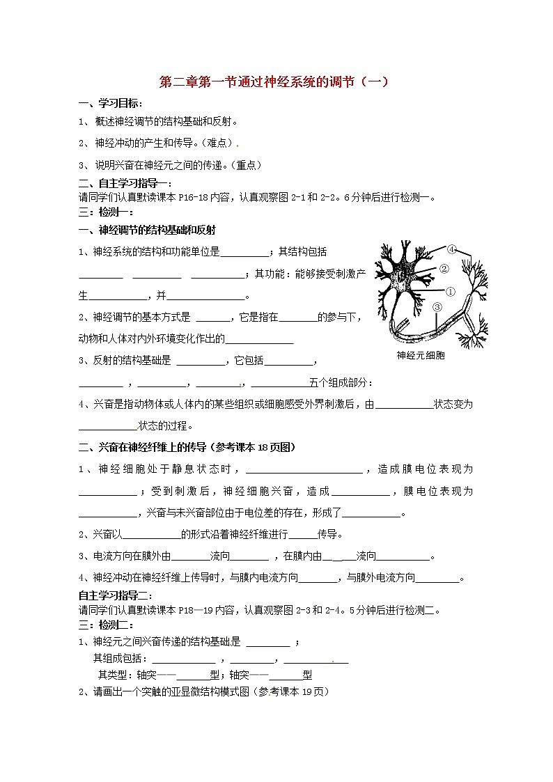 高中生物 2.1 通过神经系统的调节（一）导学案 新人教版必修301
