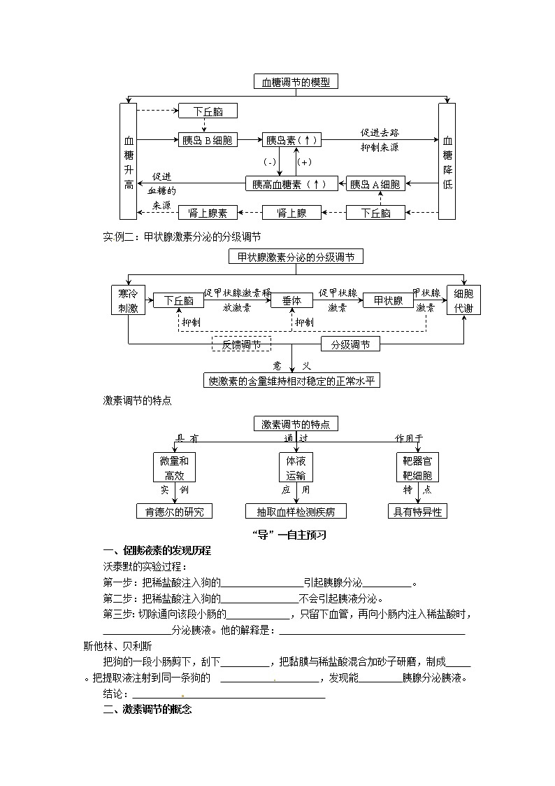 高中生物《2.2 通过激素的调节》学案 新人教版必修302