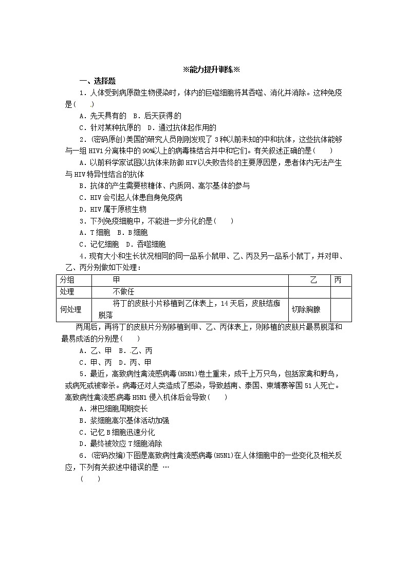 高中生物《2.4 免疫调节》同步练习（含解析） 新人教版必修303