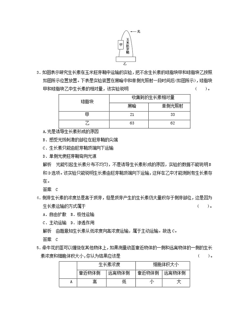 高中生物 3-1植物生长素的发现活页规范训练 新人教版必修302