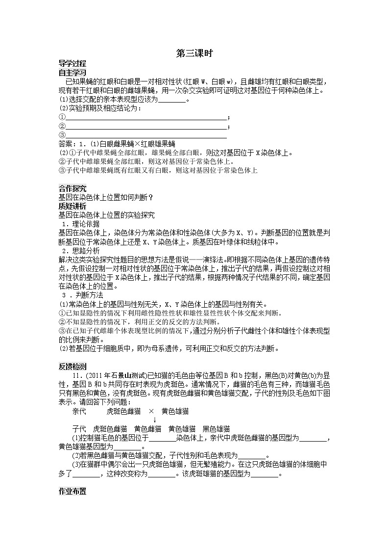 人教高中生物必修2导学案：第二章第3节 伴性遗传第3课时01