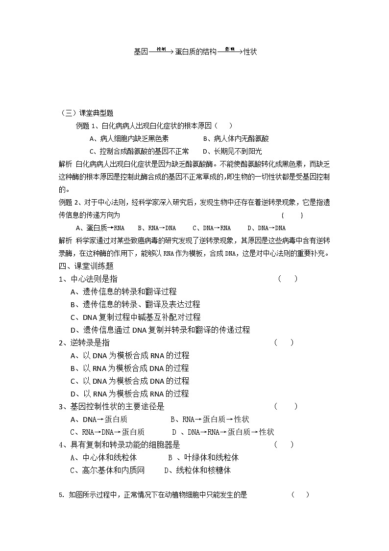 人教高中生物必修2导学案：第四章第二节 基因对性状的控制02