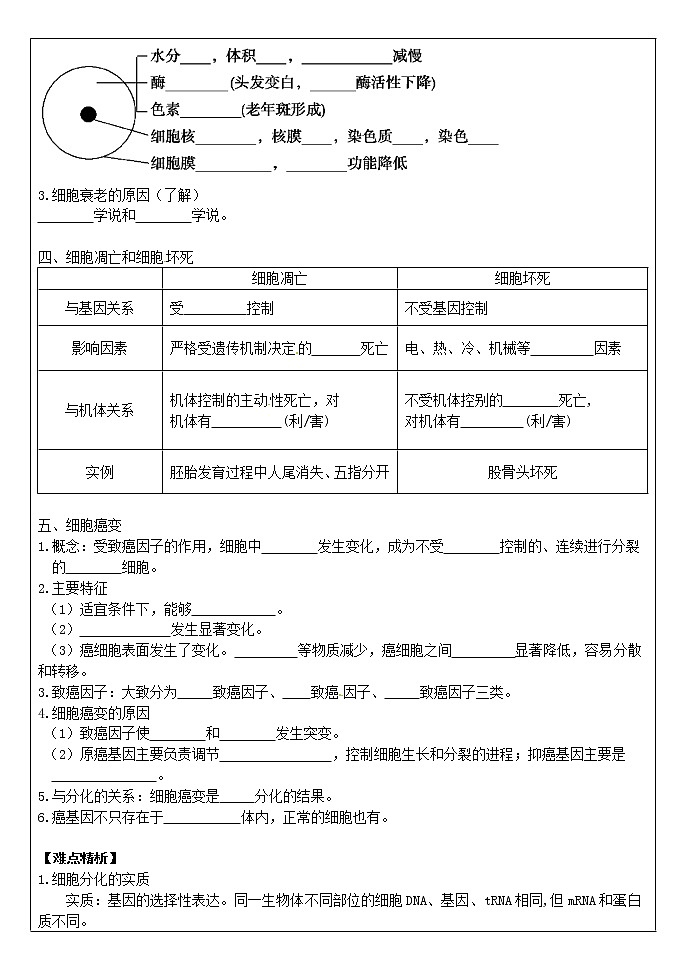 人教版高中生物必修1 第6章2、3、4节 细胞的分化、衰老、凋亡和癌变学案02
