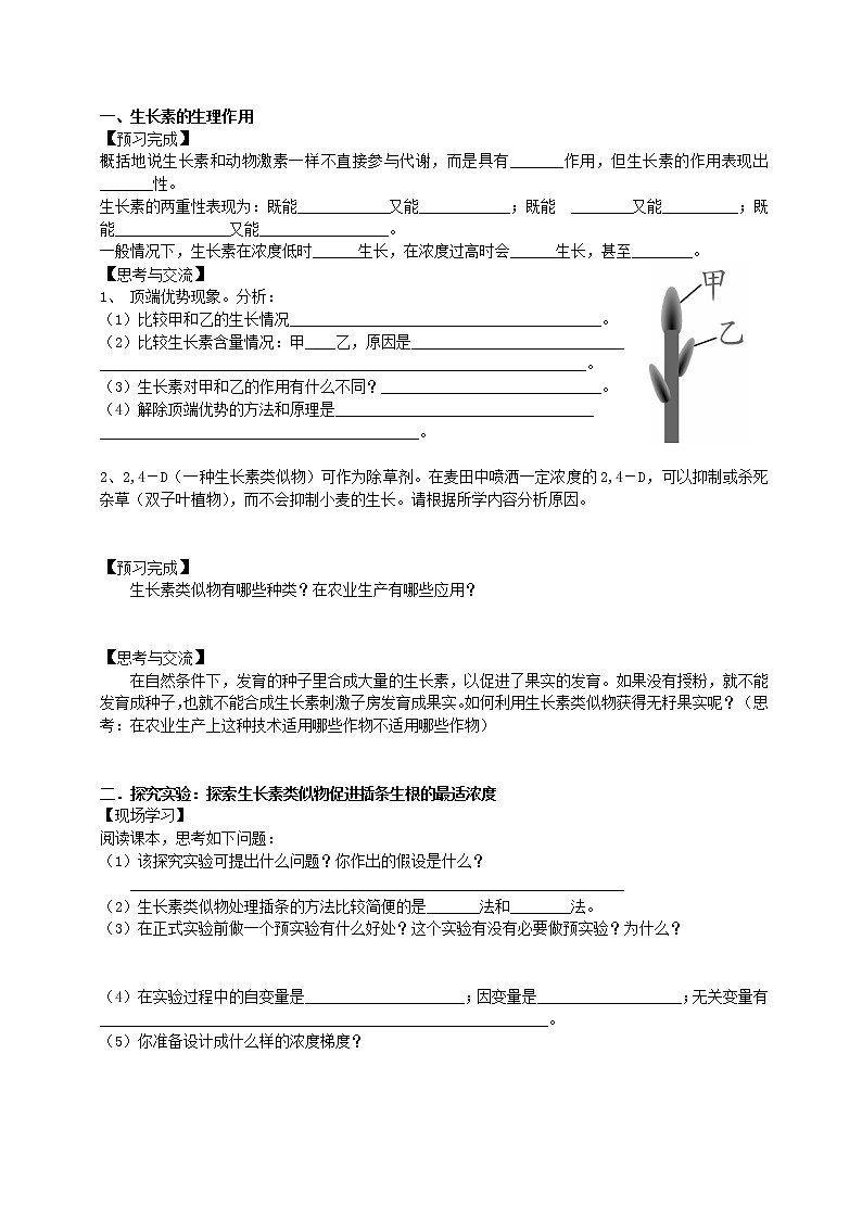 人教版高中生物必修三第3章第2节生长素的生理作用 学案02