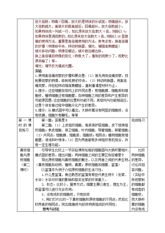 人教高中生物必修1教案： 1.2 细胞的多样性和统一性02