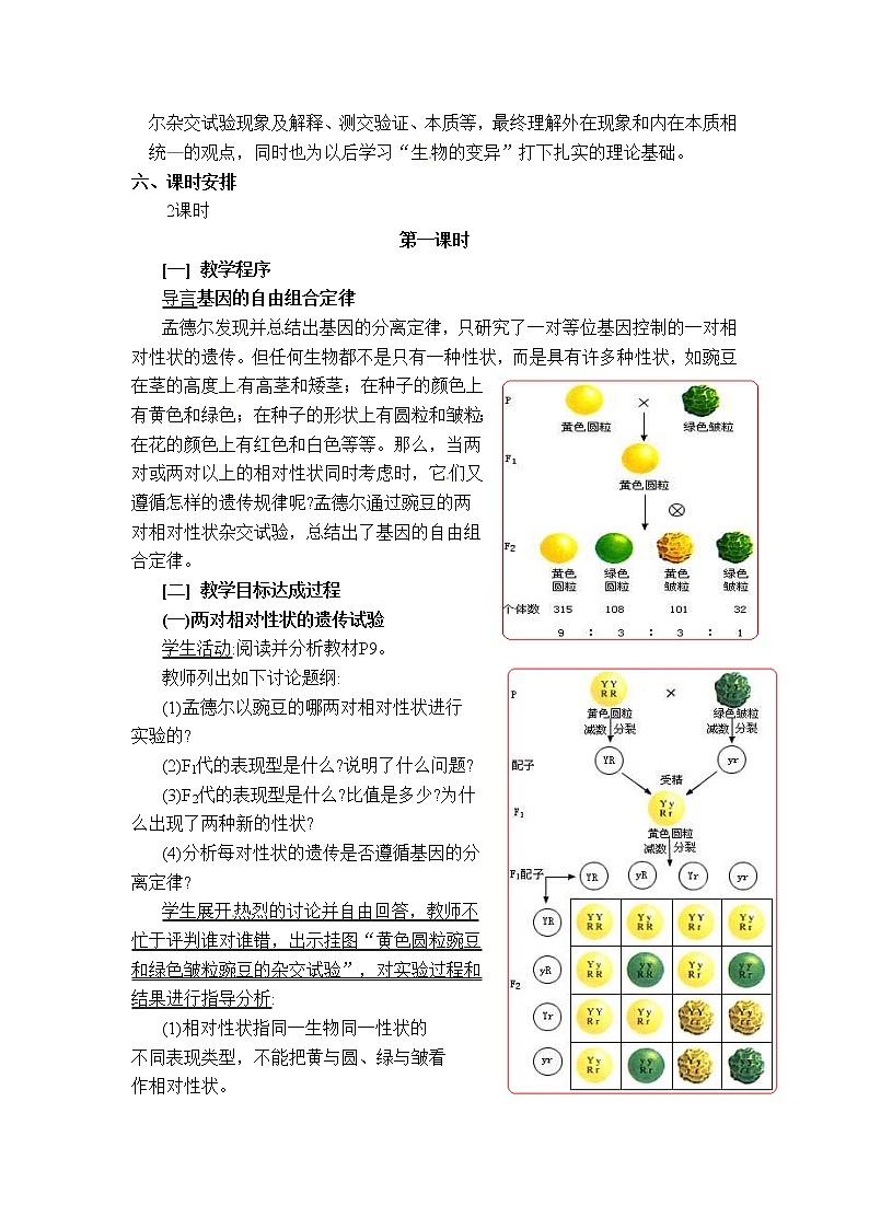 人教高中生物必修2教案：第1章　第二节 孟德尔豌豆杂交实验（二）第1课时02