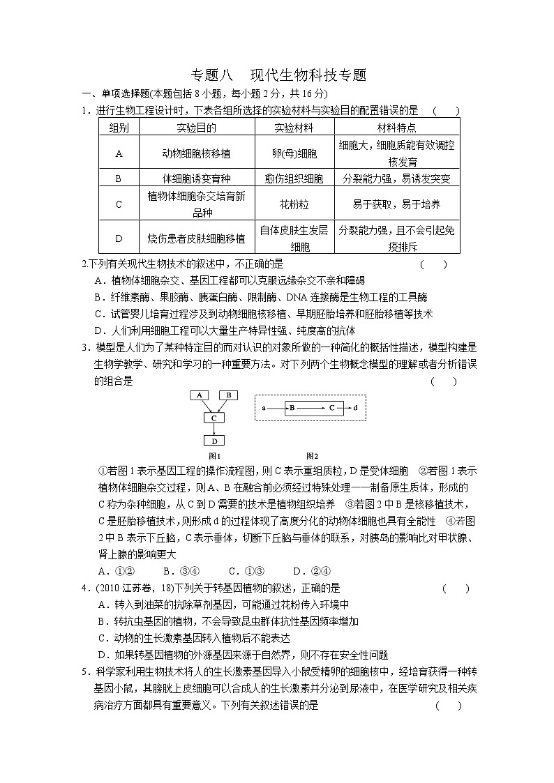 专题8　现代生物科技专题 训练01