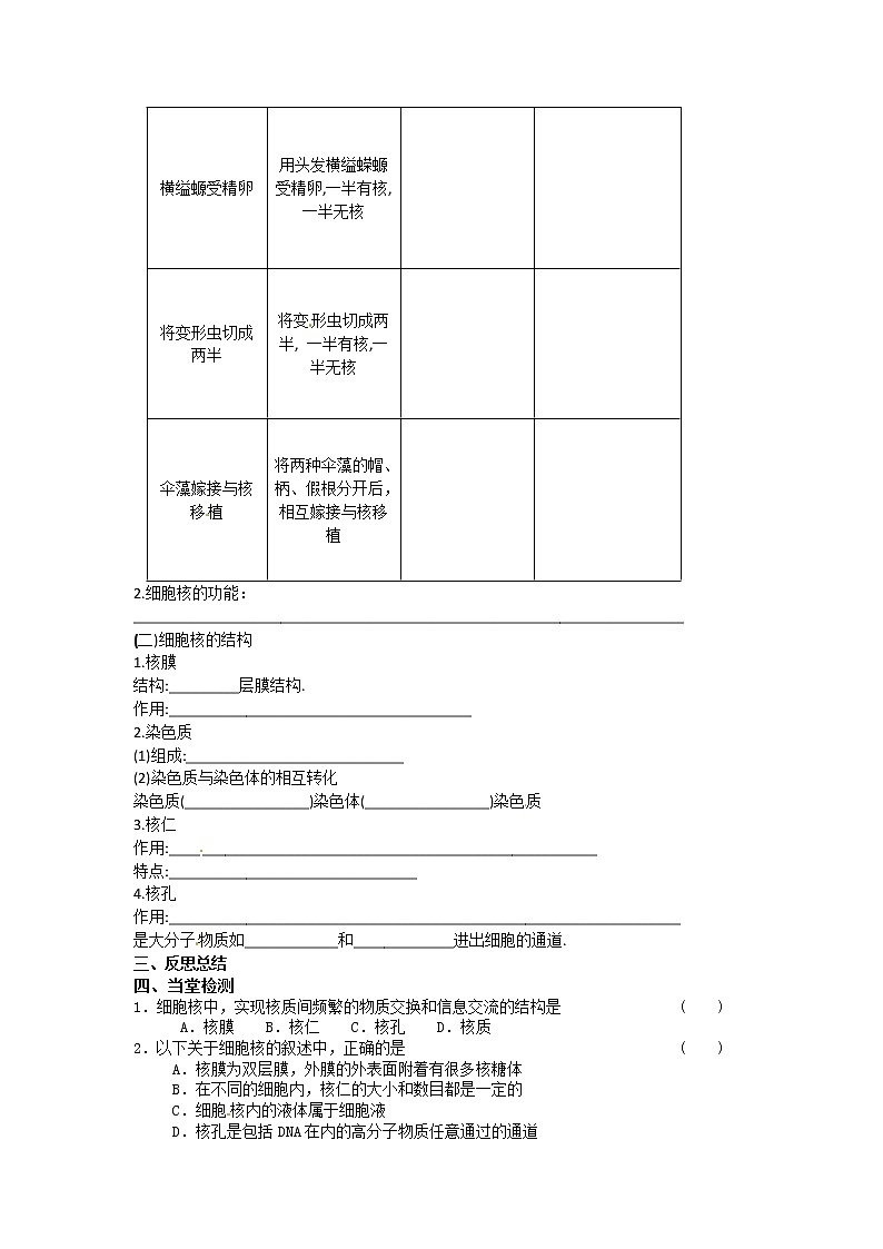 必修一第三章第3节《细胞核——系统的控制中心》导学案02