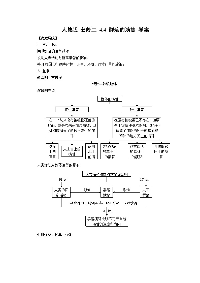 高中生物精品学案：4.4 群落的演替01
