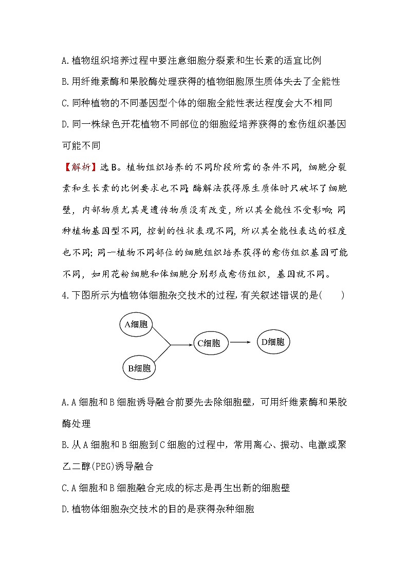 高二生物人教版选修三练习：2.1.1 植物细胞工程的基本技术 2 word版含解析02