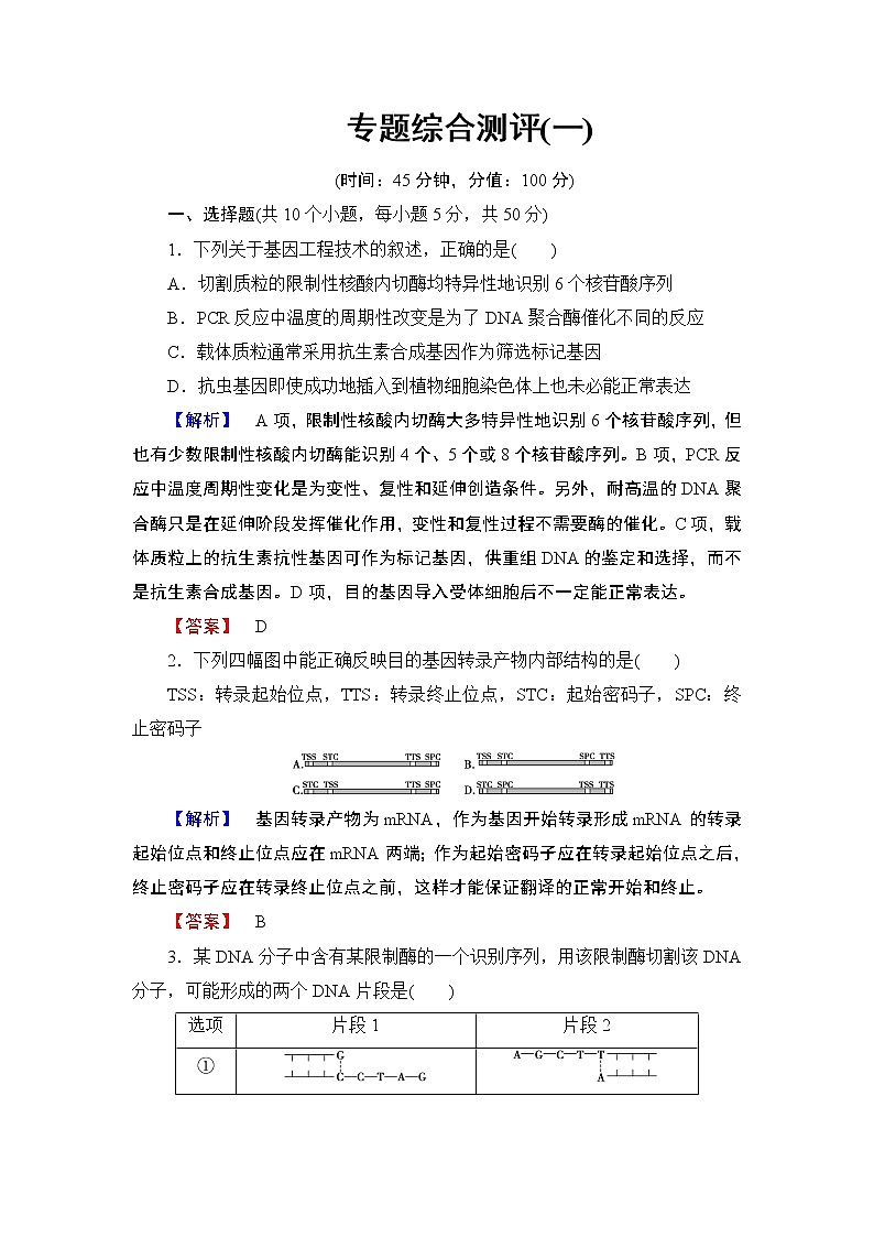2018版高中生物（人教版）选修3同步练习题：专题综合测评101