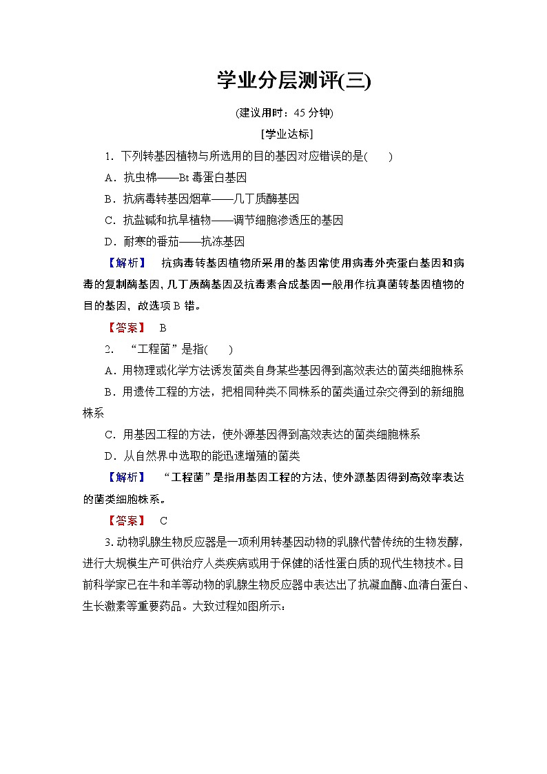 2018版高中生物（人教版）选修3同步练习题：专题1 1.3基因工程的应用 学业分层测评301