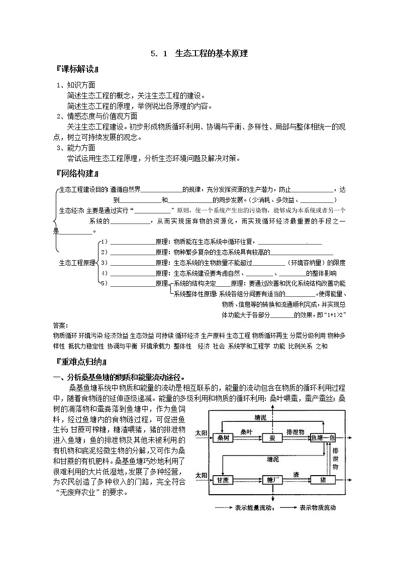 人教版高中生物选修3 5.1生态工程的基本原理学案01