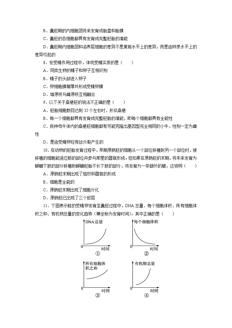 生物人教版选修3自我小测 3.1　体内受精和早期胚胎发育 Word版含解析02