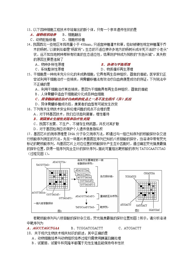 江苏省海安县实验中学高二年级生物（选修3）期末练习一第3页