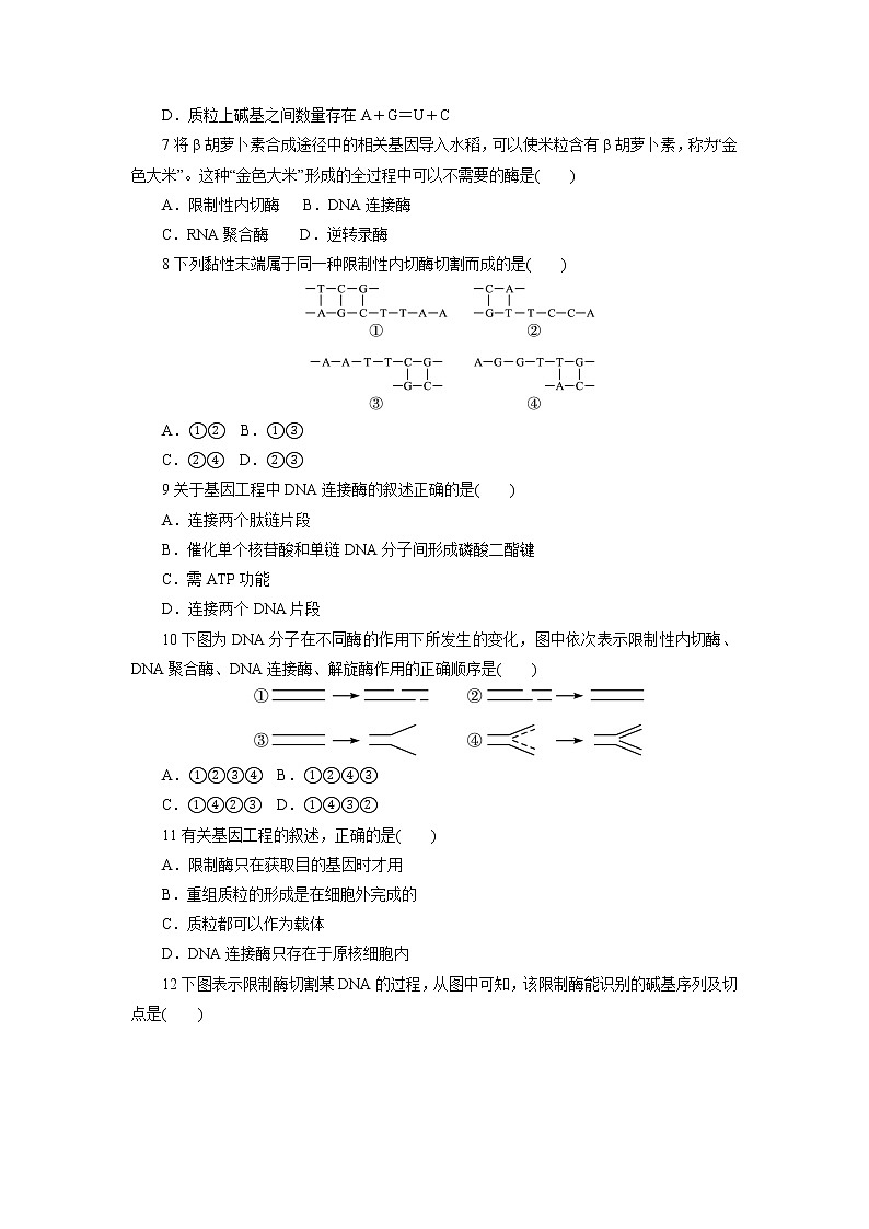 生物人教版选修3自我小测 1.1DNA重组技术的基本工具 Word版含解析02