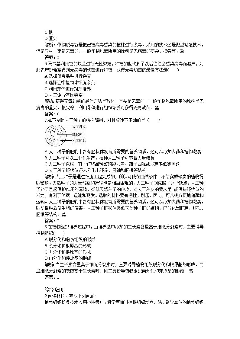 人教新课标选修3基础达标测试（含详细解析）（2.1.2植物细胞工程的实际应用）02