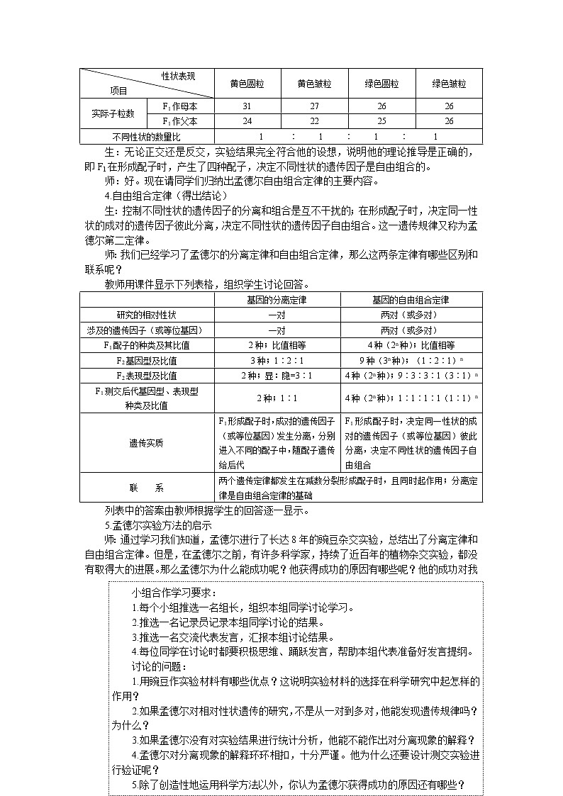 人教版高中生物必修2示范教案：1-2 孟德尔的豌豆杂交实验（二） 第2课时02