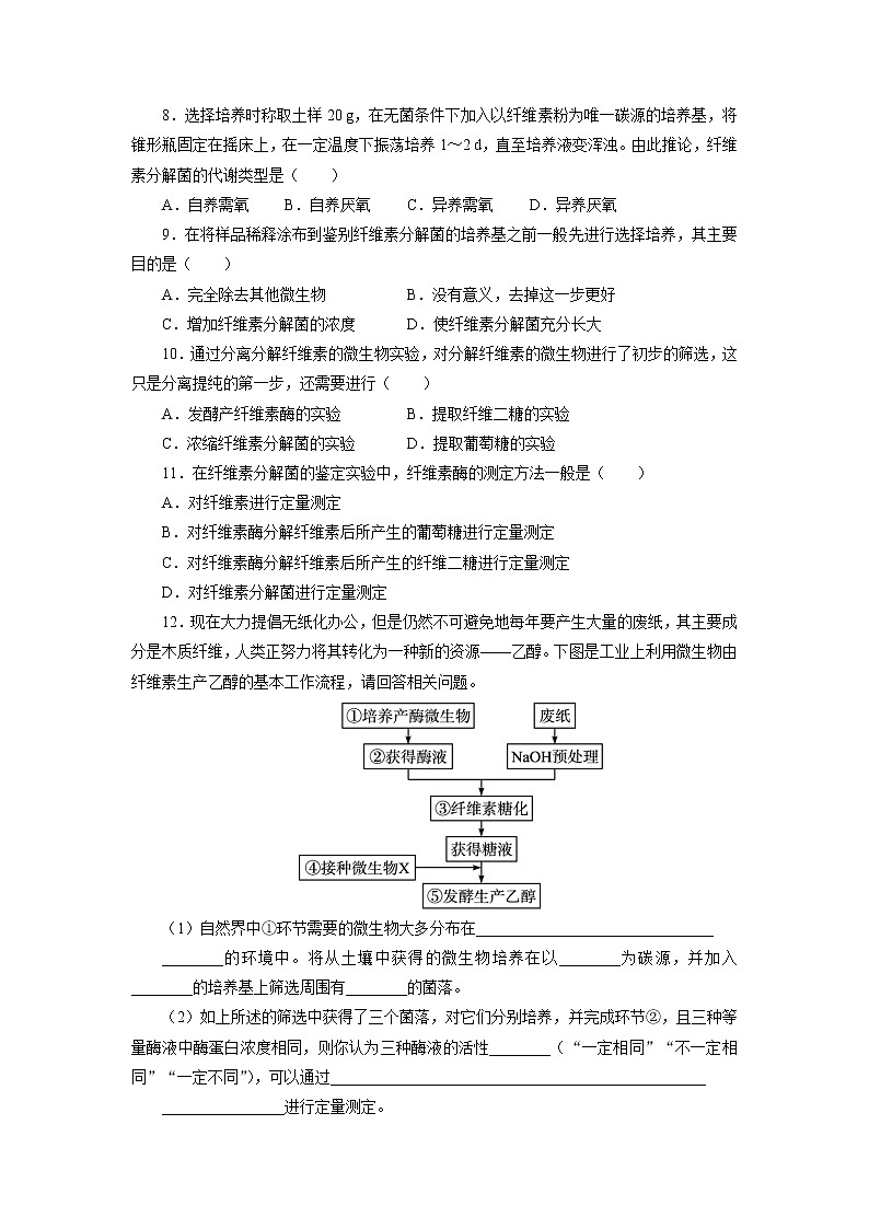 生物人教版选修1自我小测：专题2课题3　分解纤维素的微生物的分离 Word版含解析第2页