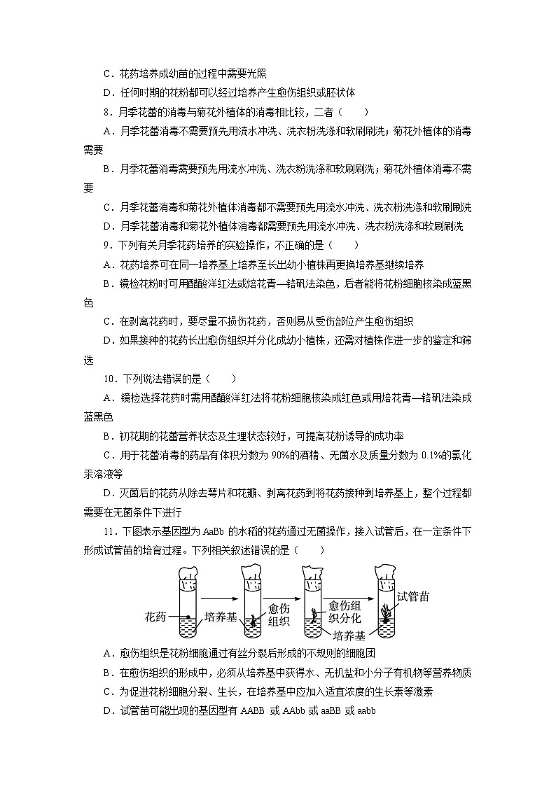 生物人教版选修1自我小测：专题3课题2　月季的花药培养 Word版含解析02