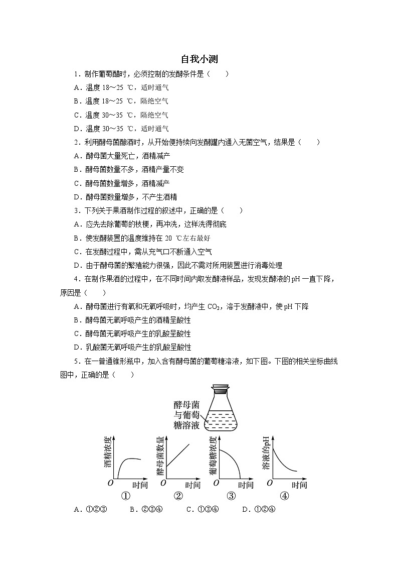 生物人教版选修1自我小测：专题1课题1　果酒和果醋的制作 Word版含解析01