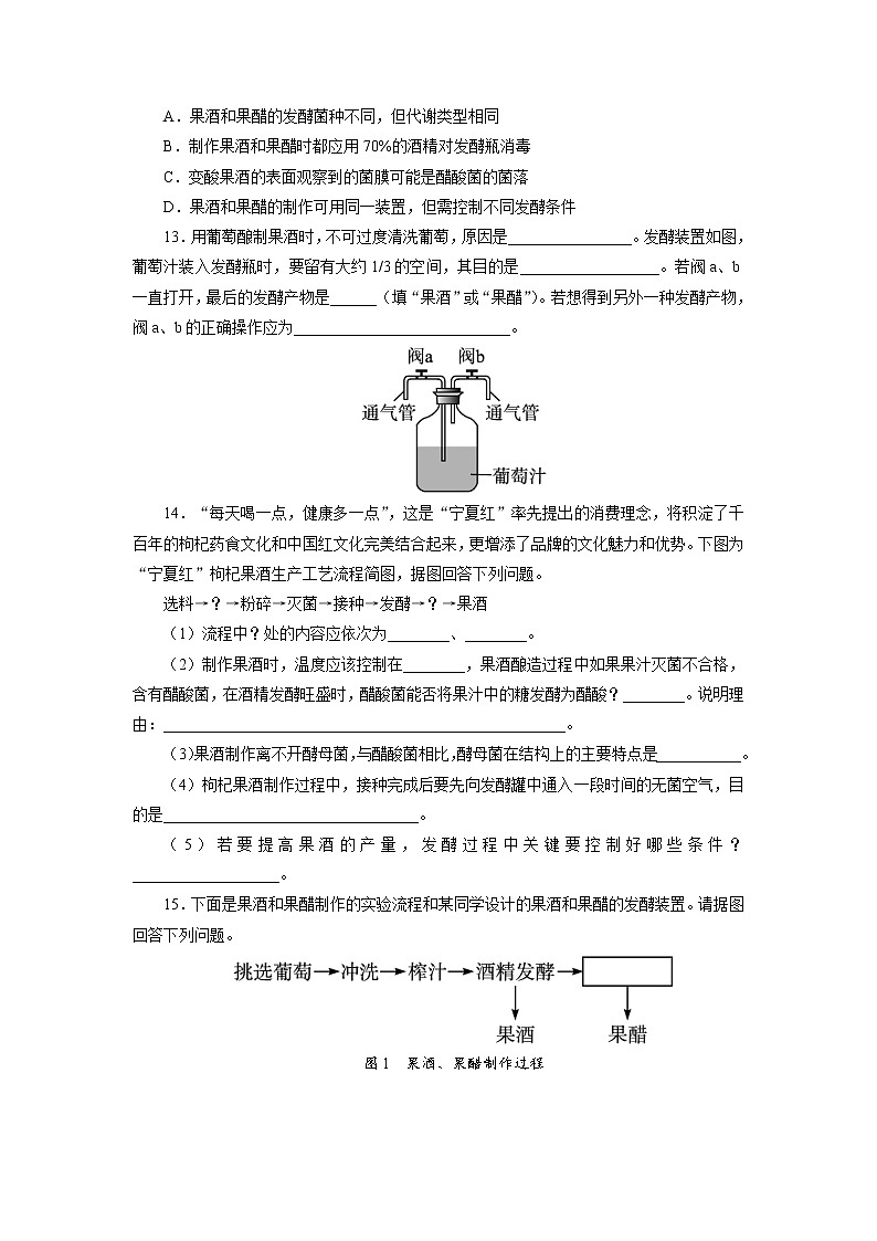 生物人教版选修1自我小测：专题1课题1　果酒和果醋的制作 Word版含解析03