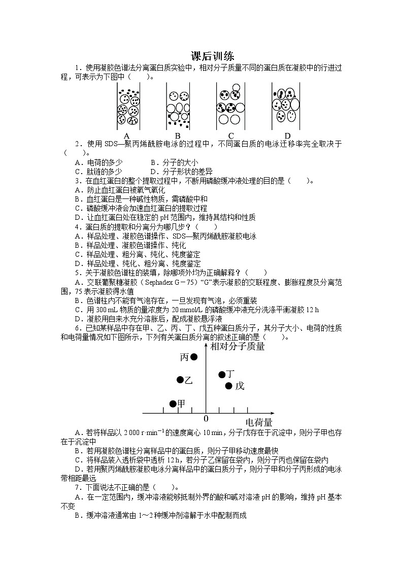 生物人教版选修1课后训练：专题5课题3　血红蛋白的提取和分离 Word版含解析01