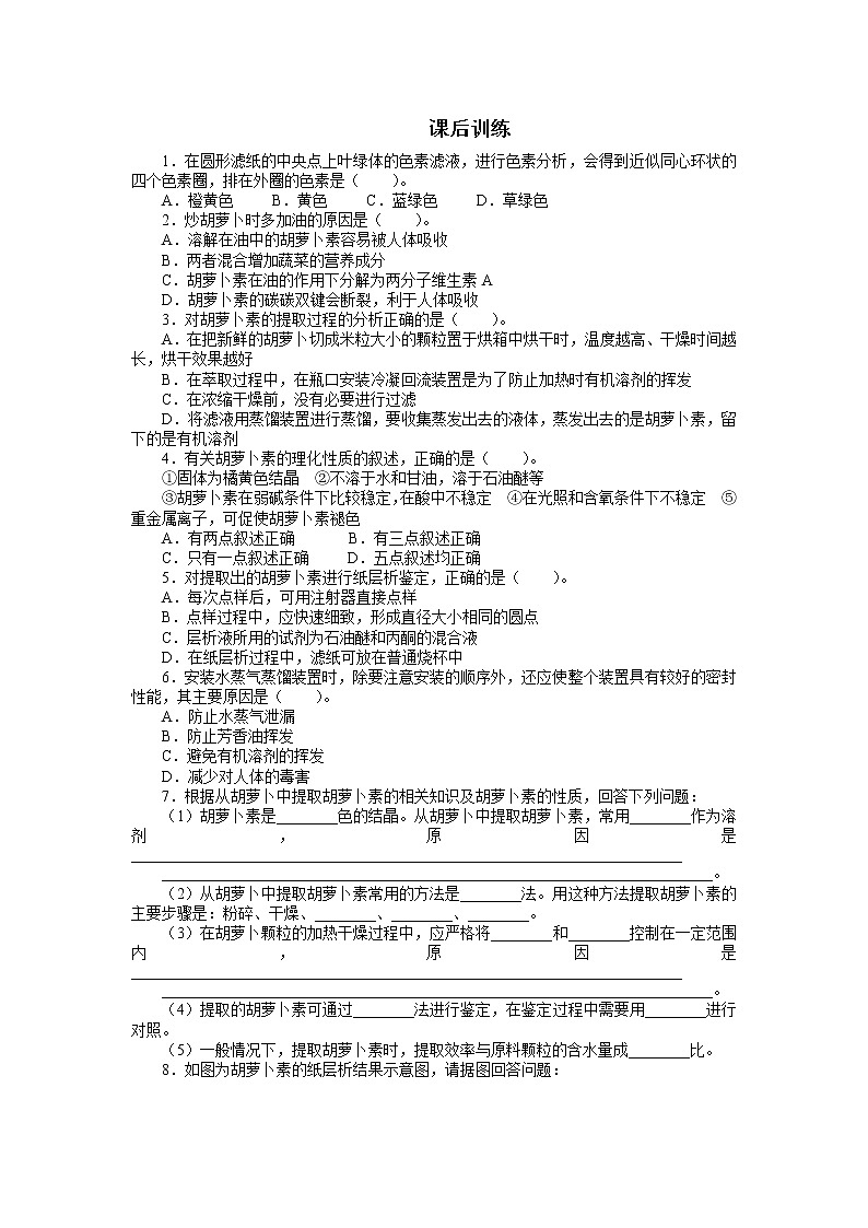 生物人教版选修1课后训练：专题6 6.2胡萝卜素的提取 Word版含解析第1页