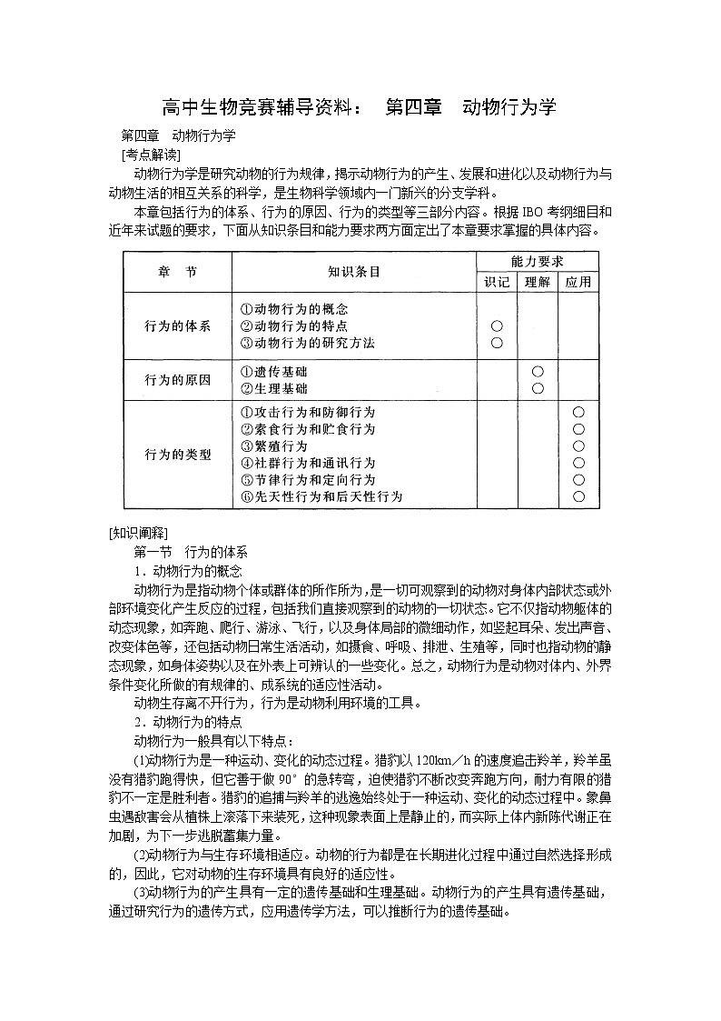 高中生物竞赛辅导资料：第4章  动物行为学01