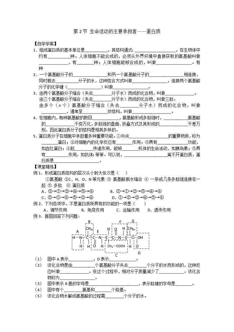 生物同步学案：2.2《生命活动的主要承担者——蛋白质》（新人教版必修1）01