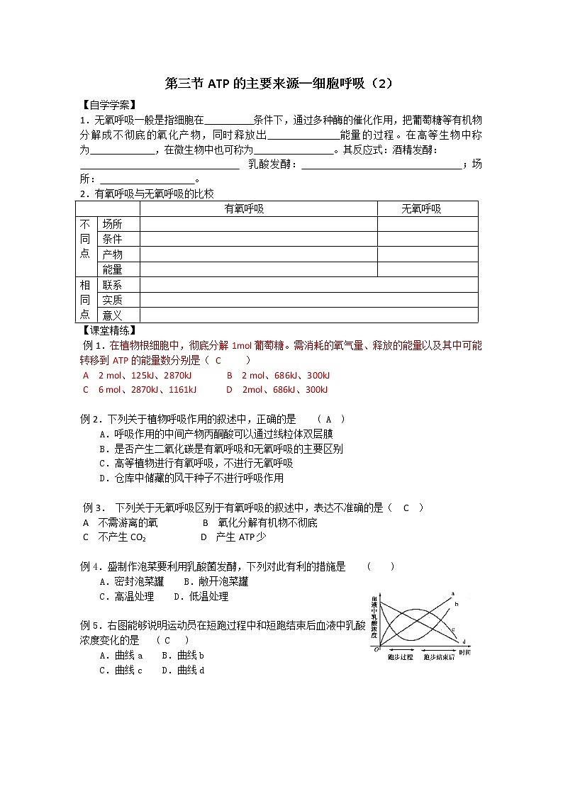 生物同步学案：5.3《ATP的主要来源—细胞呼吸》（2）（新人教版必修1）01
