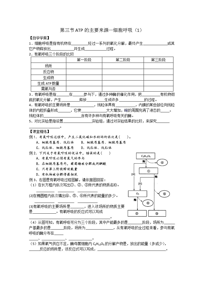 生物同步学案：5.3《ATP的主要来源—细胞呼吸》（1）（新人教版必修1）01