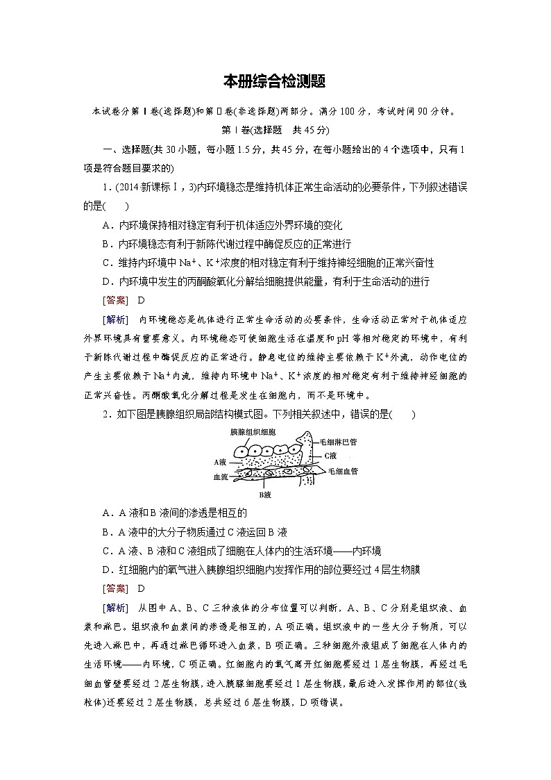高中生物（人教版 必修3）练习：本册综合检测题01