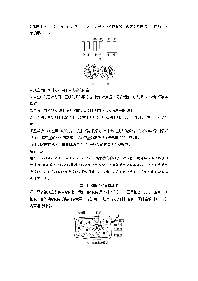 生物人教版必修1习题：1.2 细胞的多样性和统一性 word版含解析03