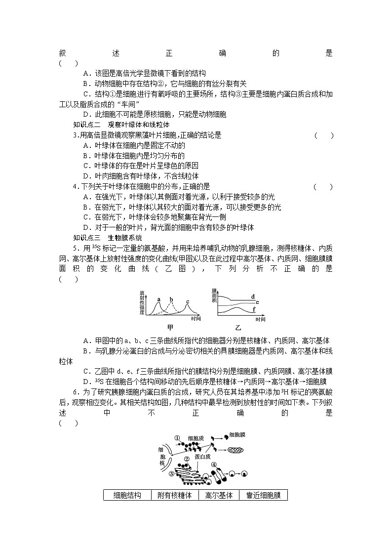生物人教版必修1对点训练：3.2 细胞器——系统内的分工合作 word版含解析02