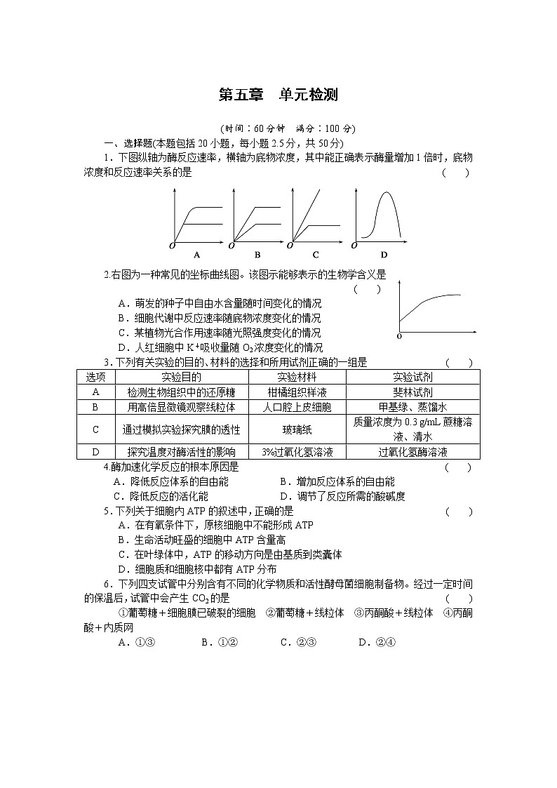 生物人教版必修1：第五章 单元检测 word版含解析01