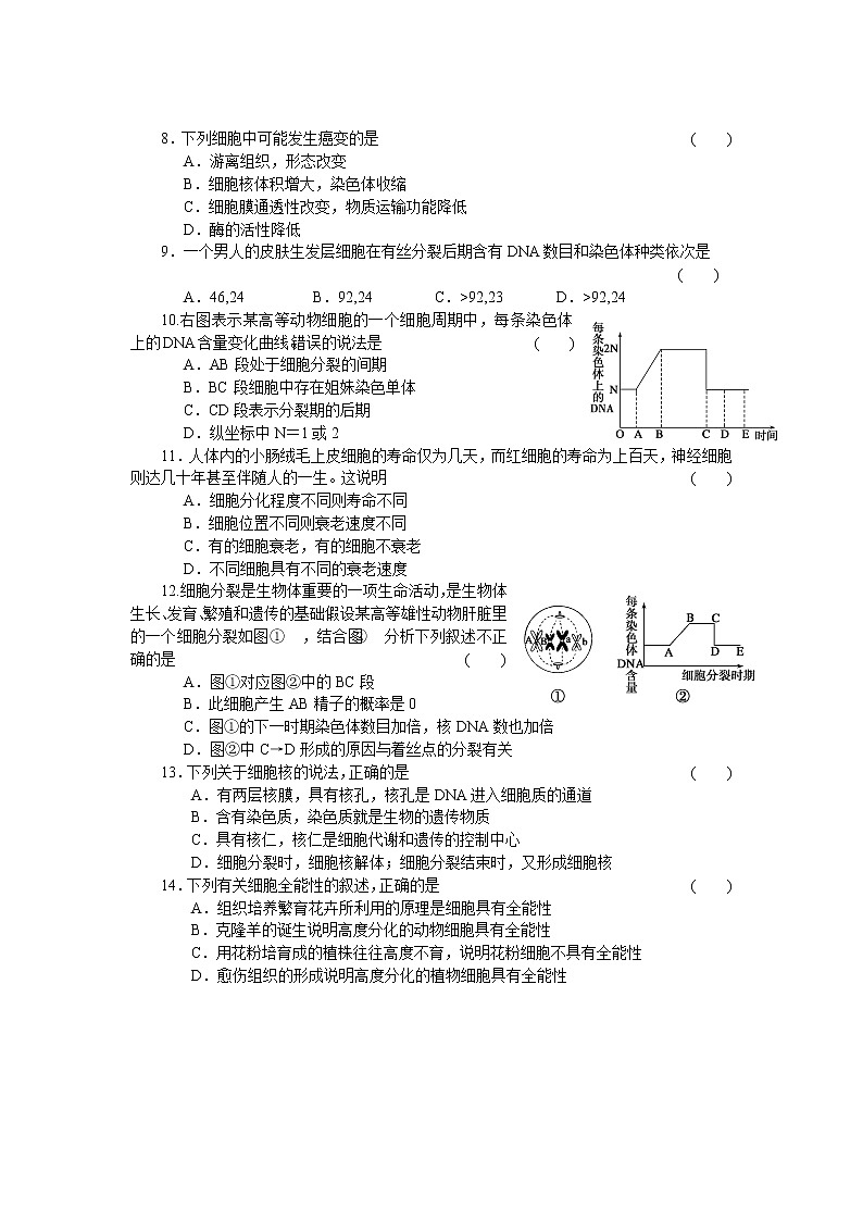 生物人教版必修1：第六章 单元检测 word版含解析02