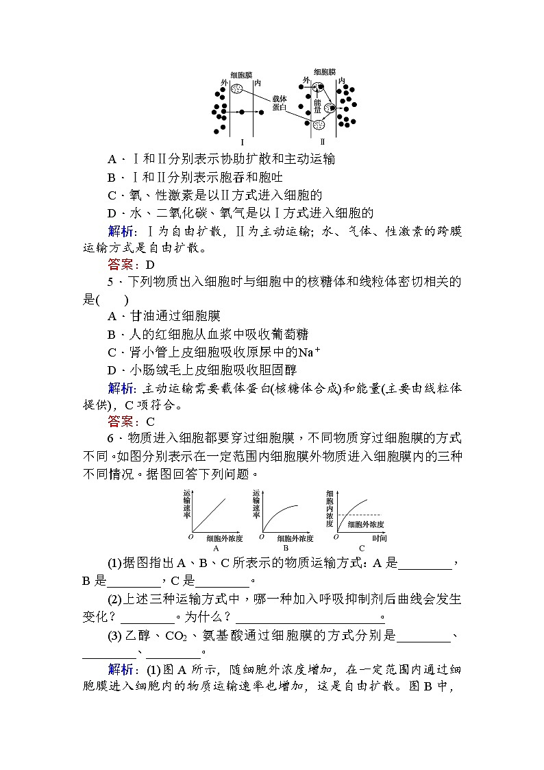 高中生物必修1（新课标）分层落实训练：4.3+物质跨膜运输的方式+Word版含解析02